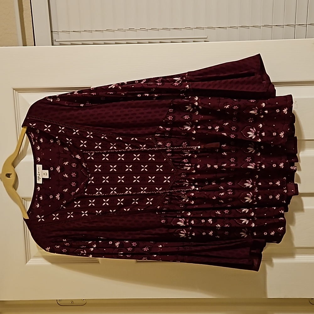 Style&Co Burgundy Bell sleeve Boho blouse Sz 0X